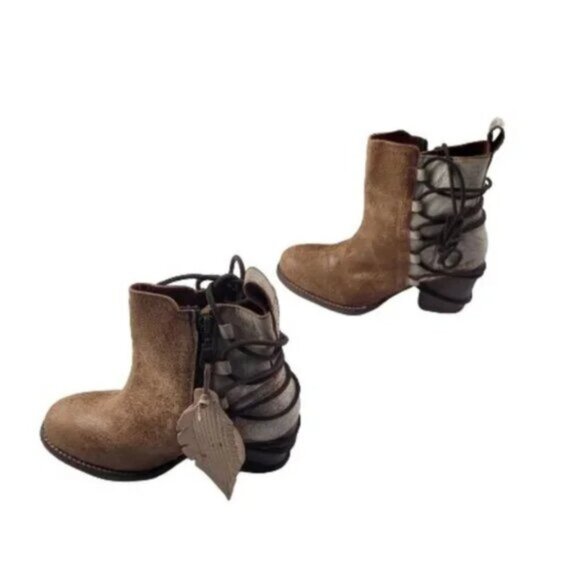 Bed Stu Blaire Leather Ankle Booties Women's 6.5 Tan Rustic Lace-Back Boots - Picture 3 of 11